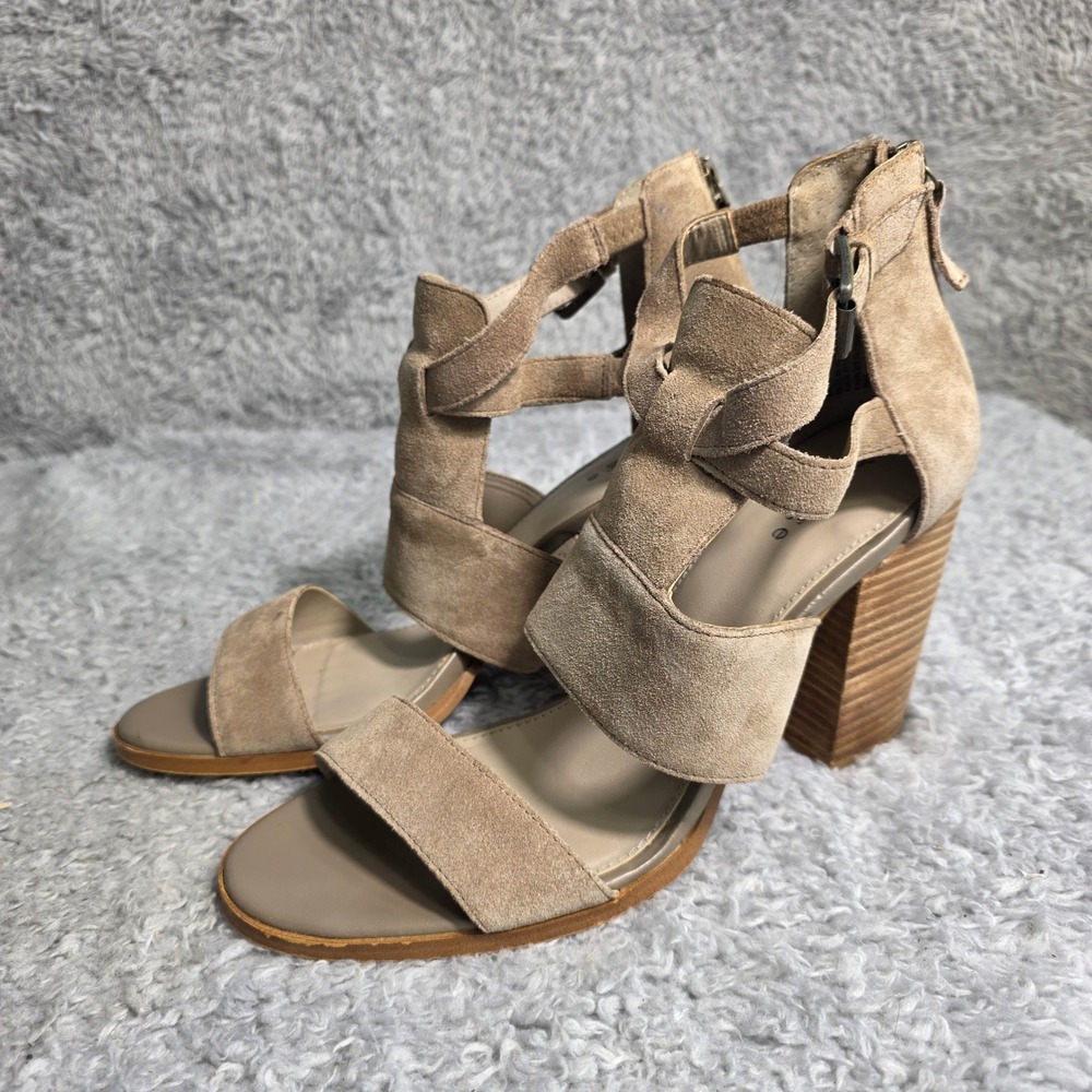 Hinge Suede Block Heel‎ Sandals Tan Multi-Strap Gladiator Women 9.5 EXC